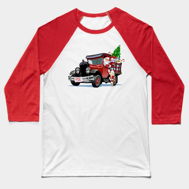 Christmas card with Santa and Snow Maiden-Postman Baseball T-Shirt by Mechanik